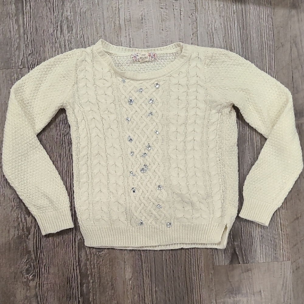 Pink Republic Cream Rhinestone Sweater Size Small